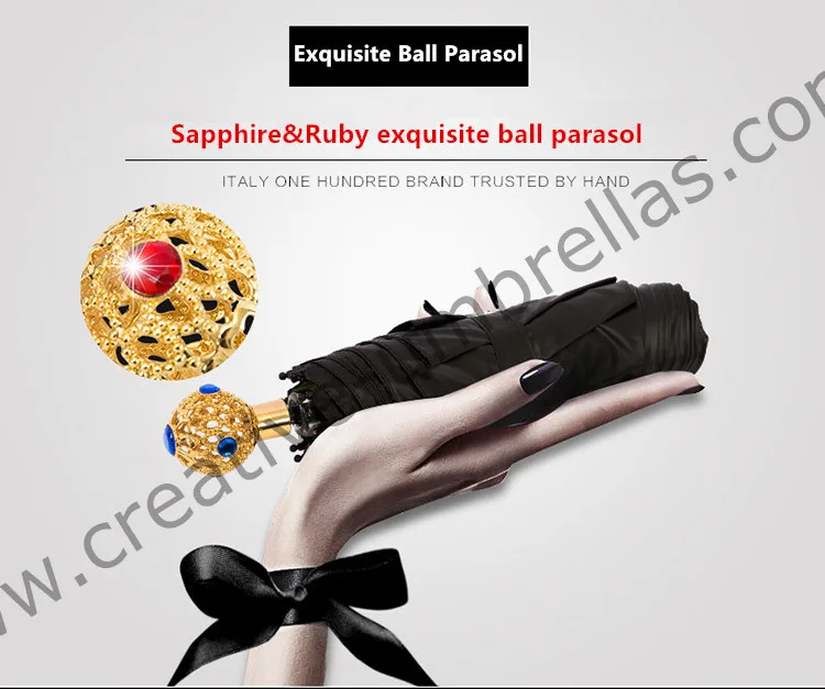 106cm 2 men fiberglass windproof 5 times black coating anti-UV Sapphire&ruby exquisite ball parasol pocket mini folding umbrella