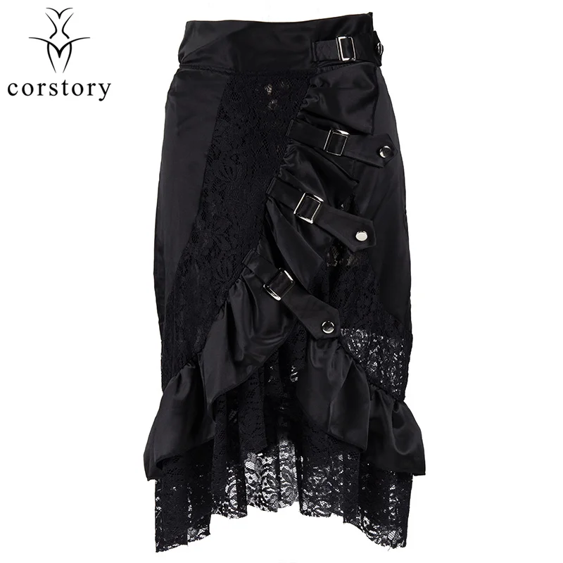 Черные длинные классическая юбка из сатина и кружевное платье с широкими