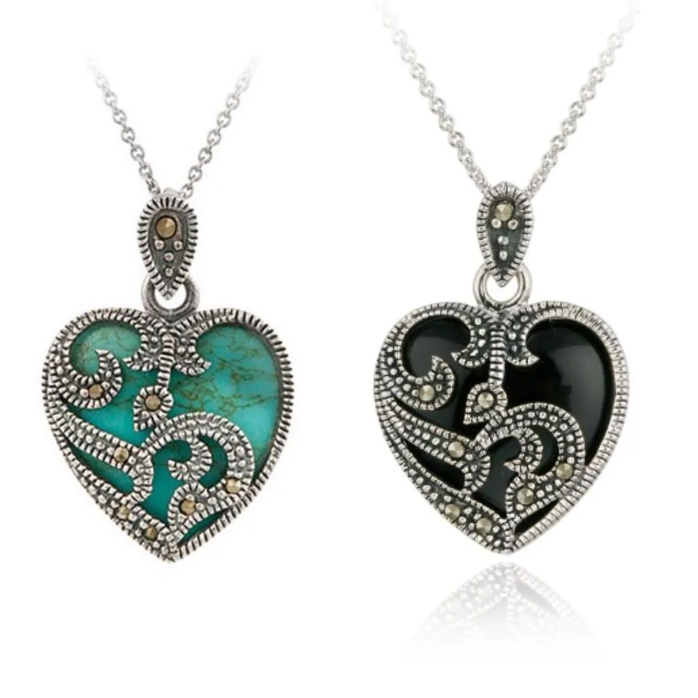 Новое эффектное ожерелье 2 цвета посеребренный марказит синий черный камень