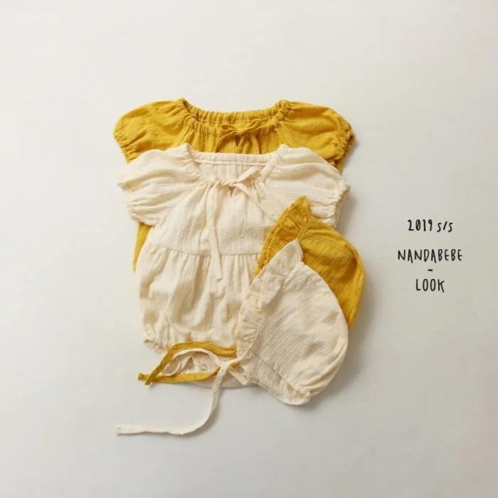 Лето 2019 боди из чистого хлопка с коротким рукавом для маленьких девочек шляпа