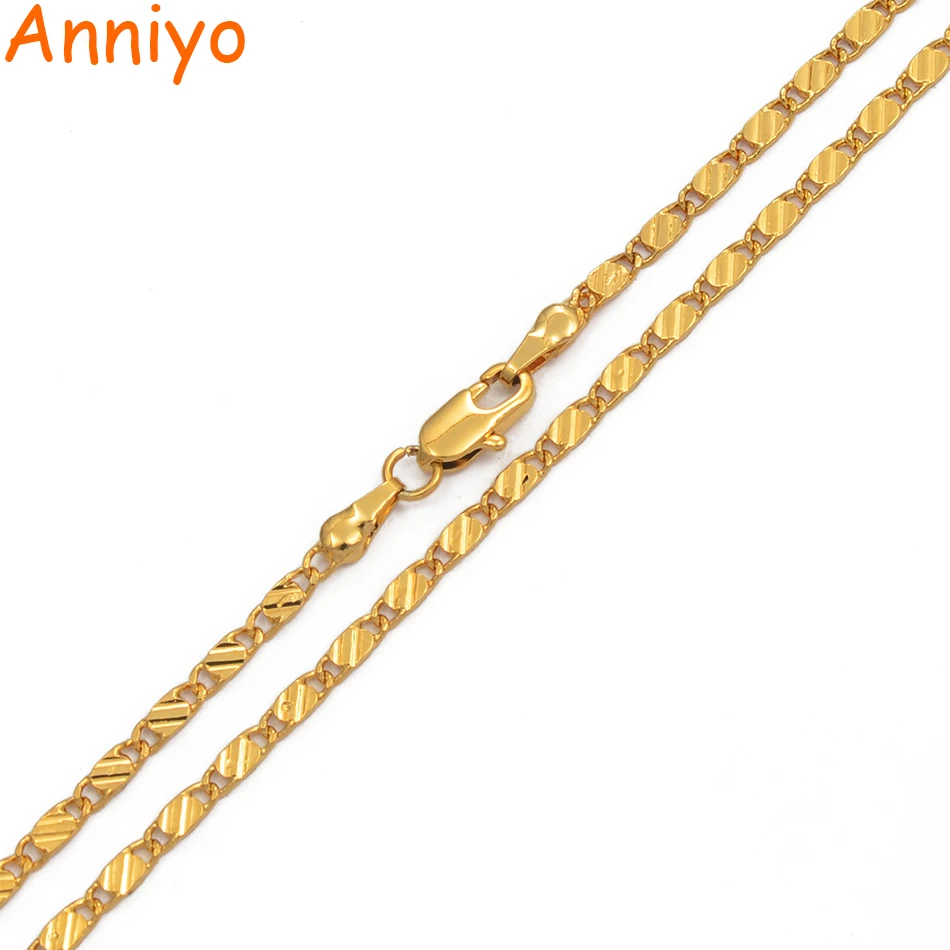 Anniyo(ширина 2,2 мм) 45 см/60 см/70 см, ожерелья-цепочки для женщин и девочек, цепочка золотого цвета, ювелирные изделия, подарок на свадьбу, вечеринку, день рождения#017916