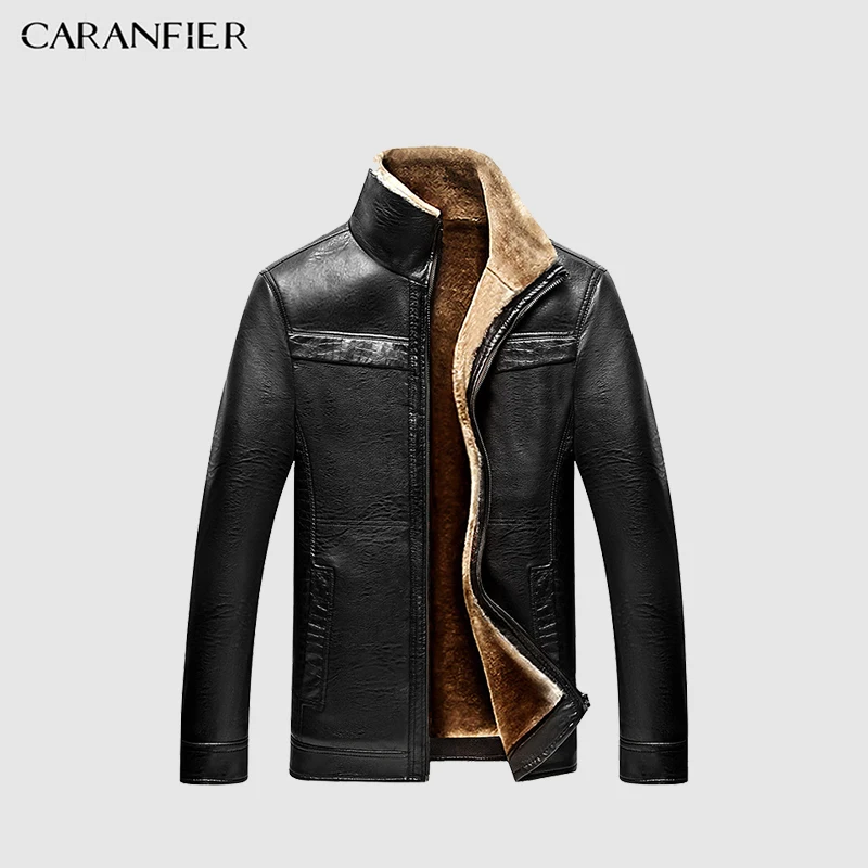 CARANFIER мужские Куртки из искусственной кожи Зимний теплый воротник из густого меха пальто деловая верхняя одежда байкерские мужские плюс бархатные пальто