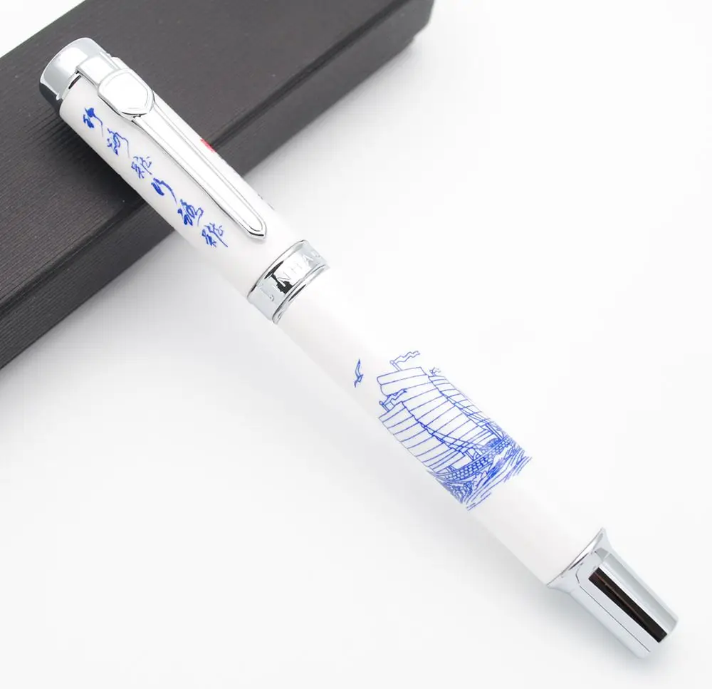 JINHAO 950 Роскошная перьевая ручка сине белая фарфоровая чернильная перо|Перьевые