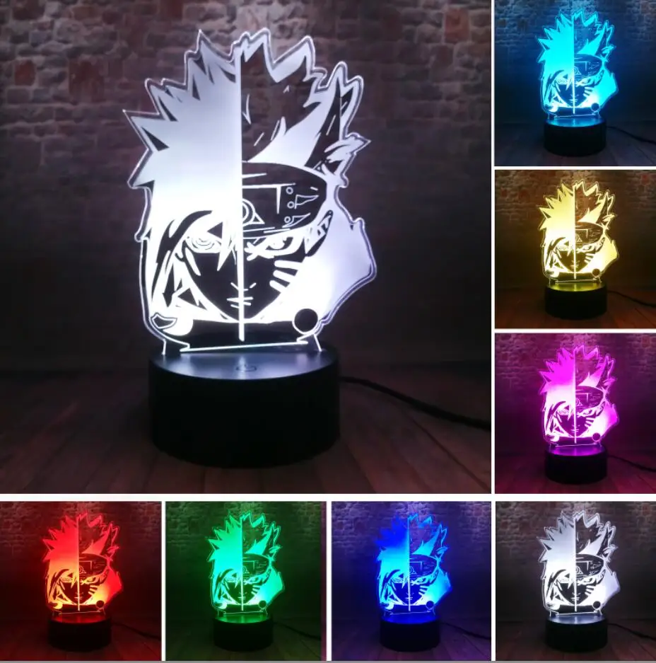 Naruto Sasuke Face Дом Старк Игра престолов Аниме Наруто группа Какаши Минато Саске одна деталь обезьяна · д · Луффи Зоро RGB светодиодный светильник в ночь игрушка Подарки - Испускаемый цвет: Naruto Sasuke Face