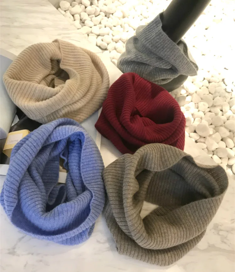 

100%cashmere knit unisex fashion ring scarf neckerchief 41x52cm solid color
