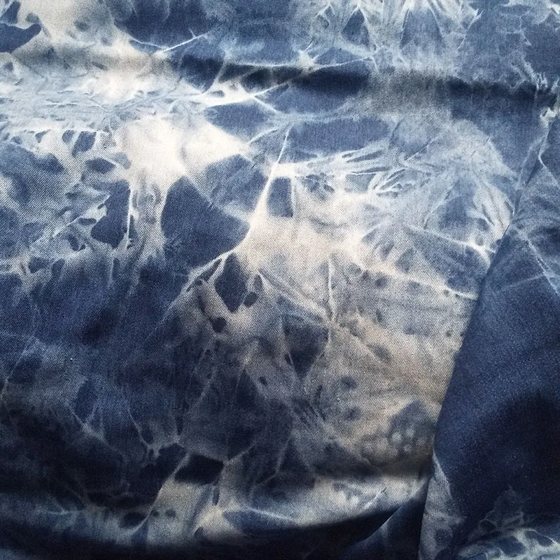 Good Tie-dyed Denim Cotton fabric Middle Blue Stretch Denim Fabric Pattern Part Dyed Denim Sewing Material DIY Pants Clothing