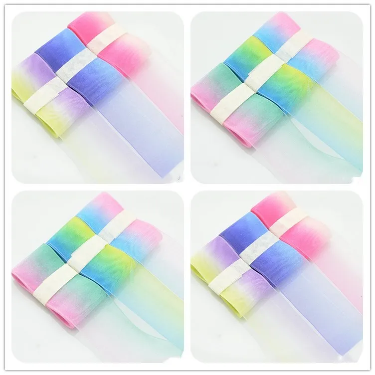 

Kewgarden градиентные цветные снежные ленты из вуали 25 мм 1 "вручную изготовленная лента DIY брошь бант для волос аксессуары марлевая тканевая лен...