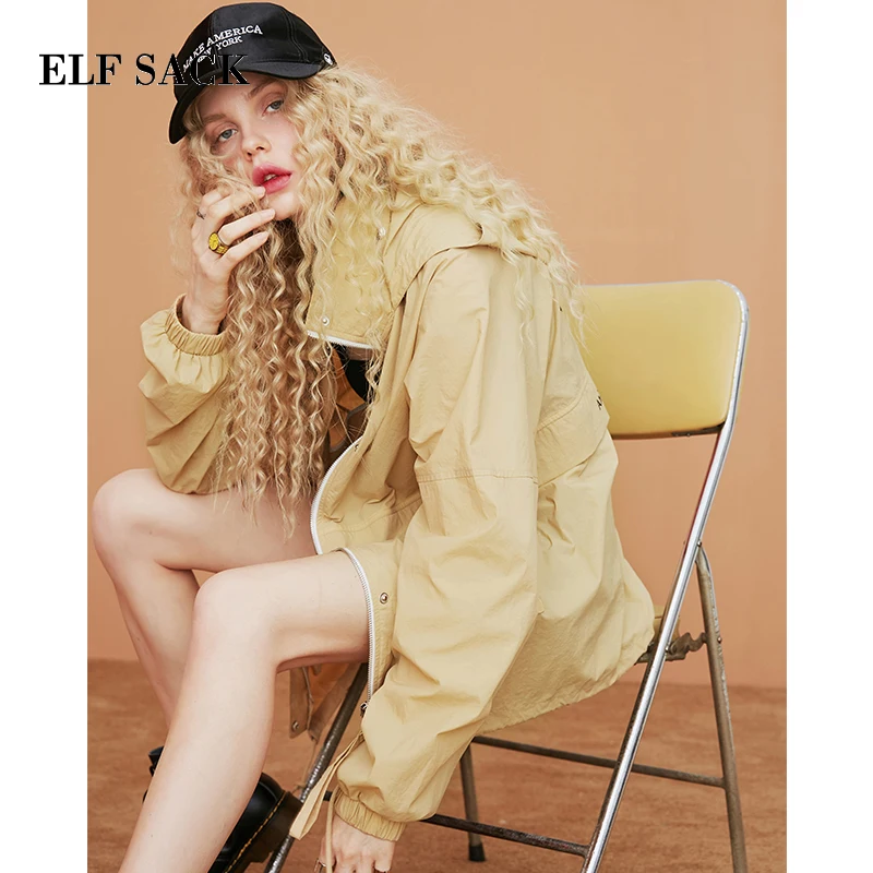 ELFSACK, осень, новинка, Женское пальто, повседневное, полный, с надписью, водолазка, с широкой талией, женские куртки, свободные, Harajuku, верхняя одежда, женские куртки