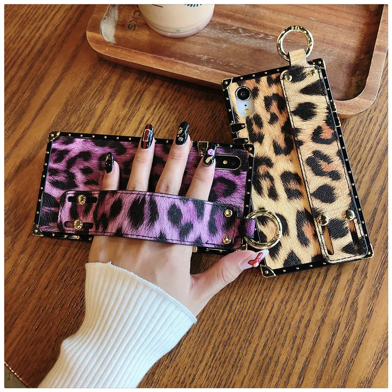 Роскошный бренд квадратная кожаная с леопардовым принтом чехол для iPhone 7 8 6 6s plus