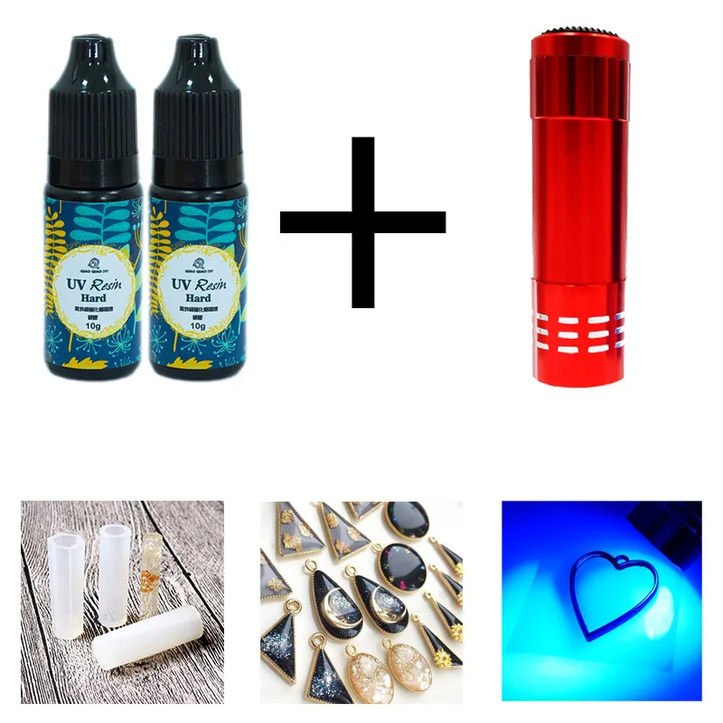 2pcs10g with 1 light Qiaoqiaodiy hard uv resin Wholesale 3 Size DIY Fast Curing UV Clear Hard Resin For Making Jewelry Handicrafts epoxy resin - Цвет: 2pcs10g with 1 light