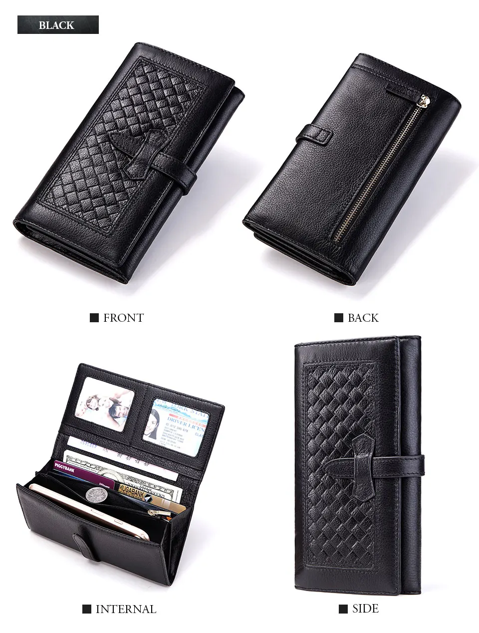 KAVIS Genuine Leather Women Wallet Female Coin Purse Long Clutch Bag Handy Zipper for Girls Walet Portomonee Clamp Purse