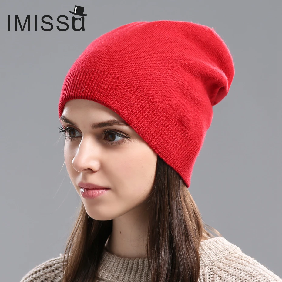 IMISSU Осень Зимние Шапки Мужская Трикотажные Настоящее Шерсть Skullies Повседневная