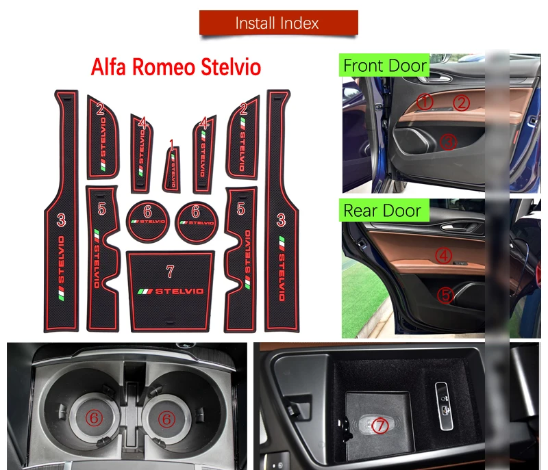 Противоскользящие резиновые коврики для ворот чашек Alfa Romeo Stelvio 2017 2018 2019 Q NRING Q4