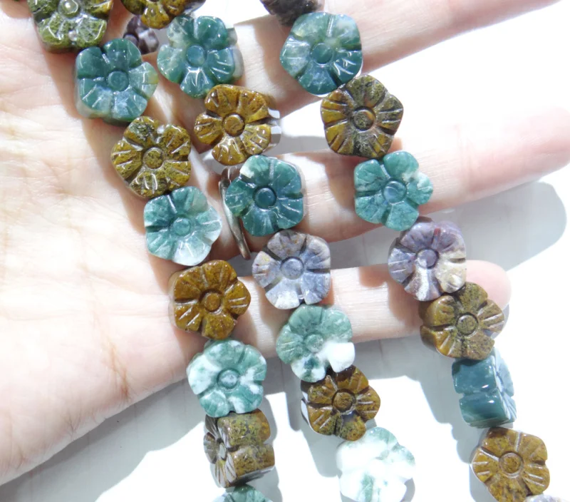 

Natural crystal tiger eye stone malachite 15*15mm Sculptured Plum blossom Loose Beads for DIY Jewelry Making bracelet necklace