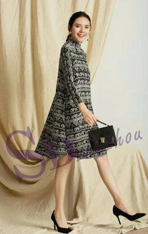 Лидер продаж, платье миаке с длинным рукавом, с принтом слона