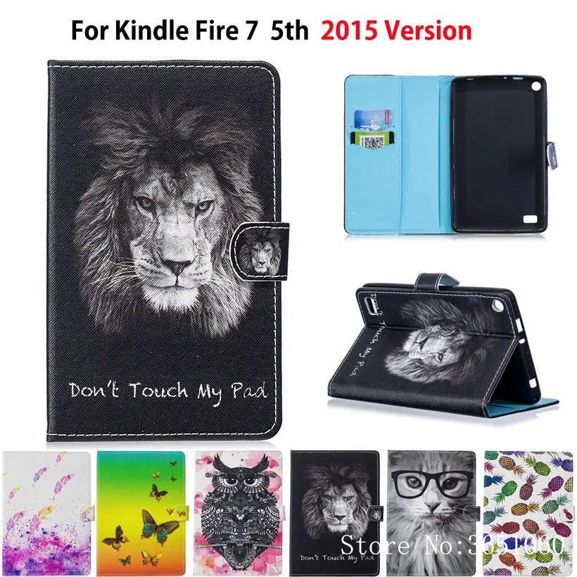 Чехол для Amazon Kindle Fire 7 дюймов 2015 года 5-го поколения, модный чехол с животным принтом из искусственной кожи и силикона со стендом для планшета.