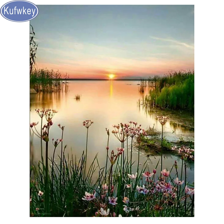 

Lake Sunrise 5D DIY Diamond Painting Full Square Diamond Embroidery Diamond Mosaic Painting Rhinestones natural scenery,decor