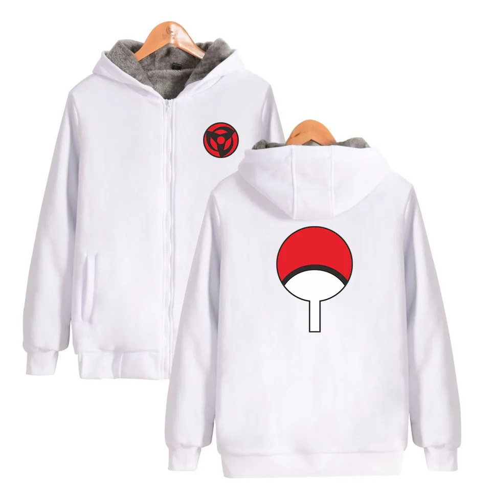 Аниме Наруто зимние толстовки Флисовая теплая куртка плотное пальто Uchiha Hatake Uzumaki клановый значок толстовка с капюшоном одежда унисекс