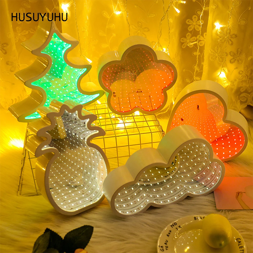 HUSUYUHU 3D иллюзия ночник белый косметический бесконечность зеркало туннель