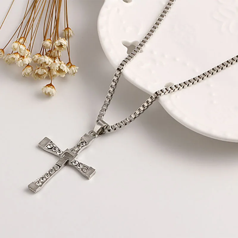 Колье с крестиком серебряное ожерелье фианитом стразы хрустальные подвески