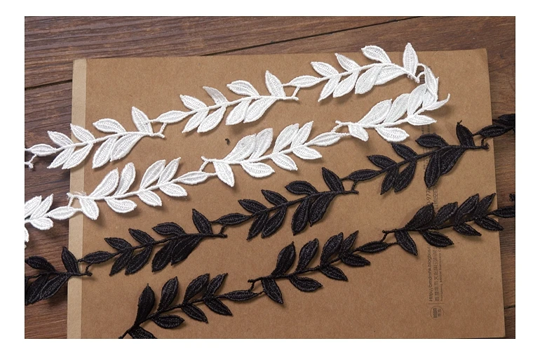 2 ярда полиэстер черная слоновая кость маленькие листья кружевные аксессуары 5 см