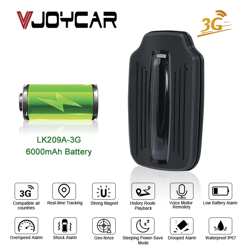 

3G Car GPS Tracker LK209A-3G 6000mAh Long Standby Magnet Vehicle GPS Asset Locator Waterproof Shock Drop Alarm Free Web APP