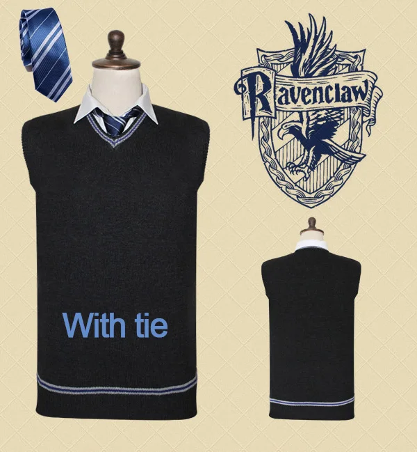 Ravenclaw with tie Свитер для взрослых Gryffindor свитер с v-образным вырезом приталенное пальто Черная универсальная повседневная одежда для косплея костюмы Харрис костюм - Цвет: Ravenclaw with tie