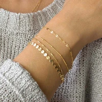 4pcsset new bohemia bracelet set multilayer gold silver color coin chain bracelets for women foot chain anklets jewelry