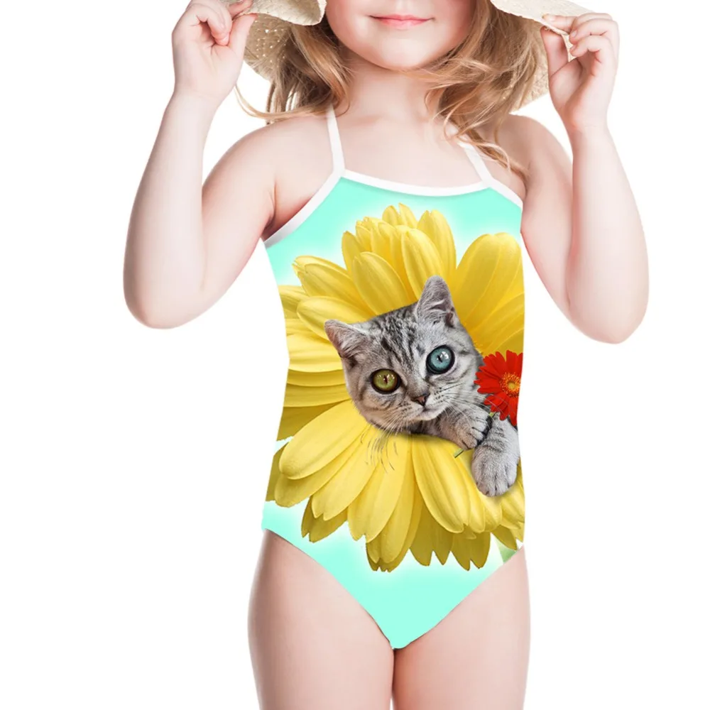 Baby Girls Bathing Suits Cute Swimwear Flower Cat Dog 3D Print One Piece Swimsuit Beachwear Halter Monokini 3t 4t 5t 6t 7t | Спорт и