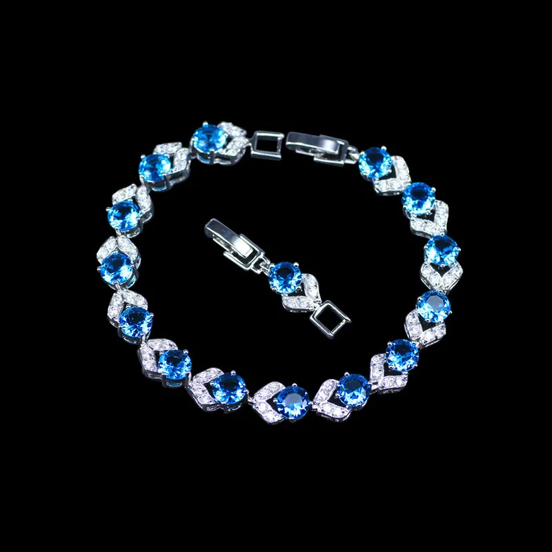 L & B Круглый Длина 18 + 2 см Голубой цирконий White Crystal Silver Цвет звено цепи Браслеты для