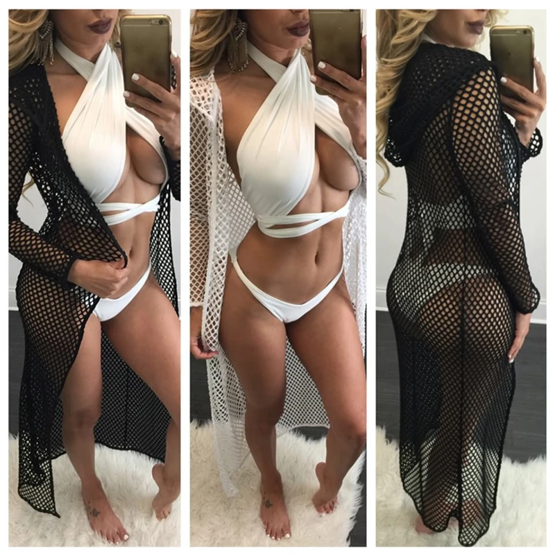 2018 Пляжная накидка сексуальный сетчатый Кардиган с длинным рукавом женские топы