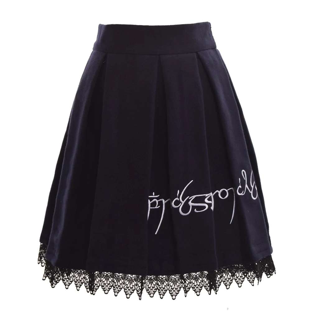 Женская юбка с кружевной отделкой темно синяя в Стиле Лолита|lace hairpiece|lace skirt plus