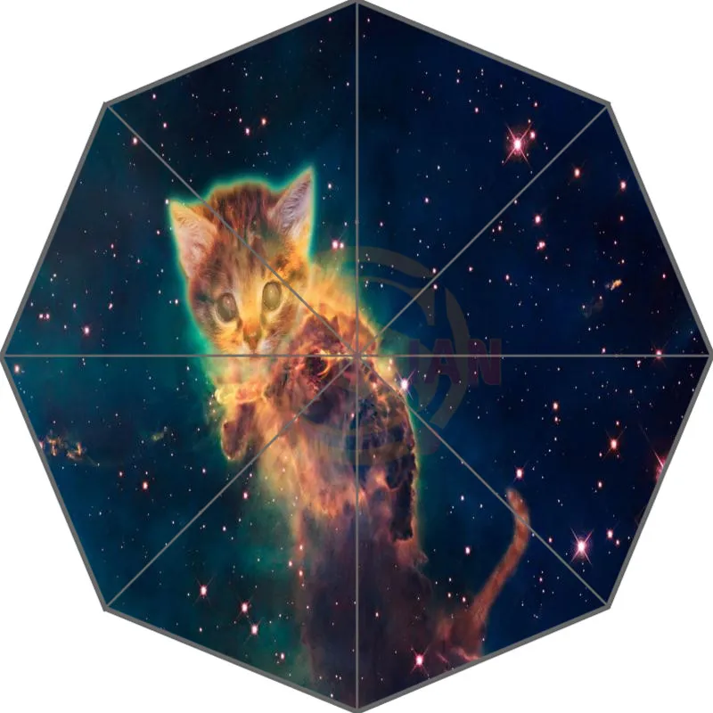 Коричневый Новинка, подарок, хорошее качество, зонт от солнца и дождя, Забавный и милый Космический Кот в Galaxy patten 2, детские, дамские, портативные, складные зонты - Цвет: Коричневый