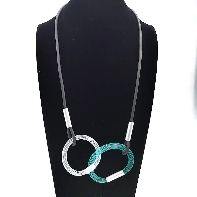 white 1 light blue Новинка, многоцветные круглые подвески и ожерелья для женщин, цепочка для воротника, резиновые ювелирные изделия ручной работы, Длинные ожерелья, подарок для девушек, колье - Окраска металла: white 1 light blue