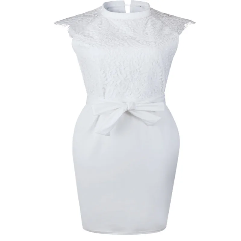 Elegant embroidery lace women dress Hollow out sashes ruffle white summer Slim sexy party lady vestidos 2019 | Женская одежда