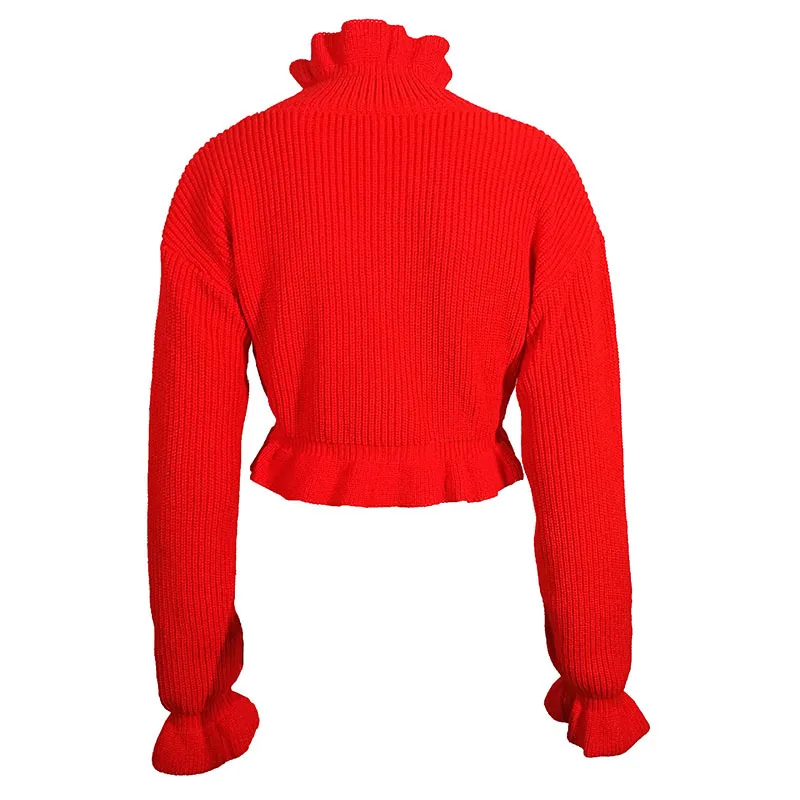 Autumn Winter Women's Ruffles Turtlenecks Sweaters Knitted Clothing Fashion Sexy Crop Butterfly Sleeve Sweater Pullover | Женская