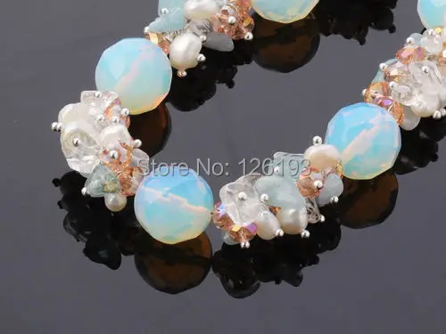 Набор из колье браслета и сережек с опаловым камнем жемчужными кристаллами|earrings