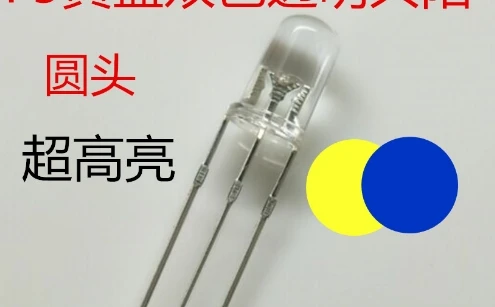 

through hole bicolor 5mm led diode blue@yellow color water clear common anode/cathode