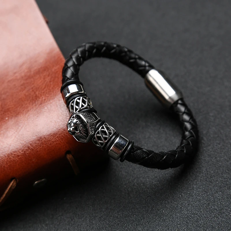 Мужские и женские браслеты MOGE модные из натуральной кожи в стиле панк с цепочкой