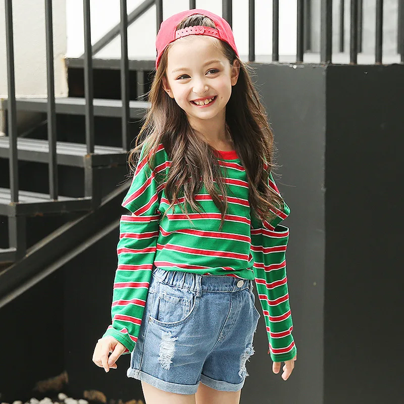 Новинка 2018 года весенне летняя детская футболка для девочек хлопковая в полоску