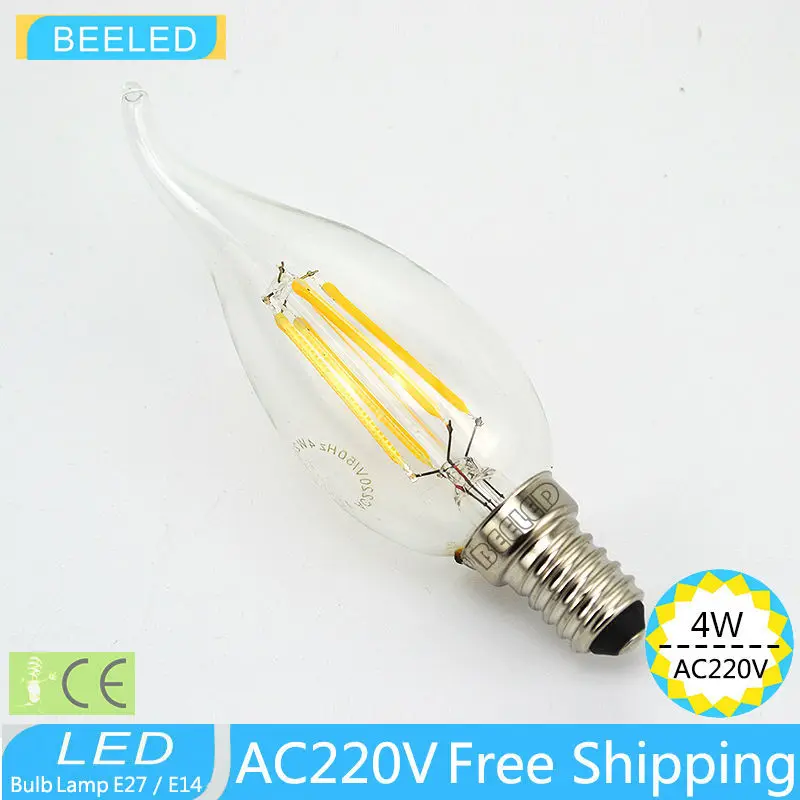 

LED Filament BULB Candle light E14 6PCS / lot Pull tail Candle Light Clear Glass Indoor LED bulb lamp AC220V A60 CE 2W 4W 6W 8W