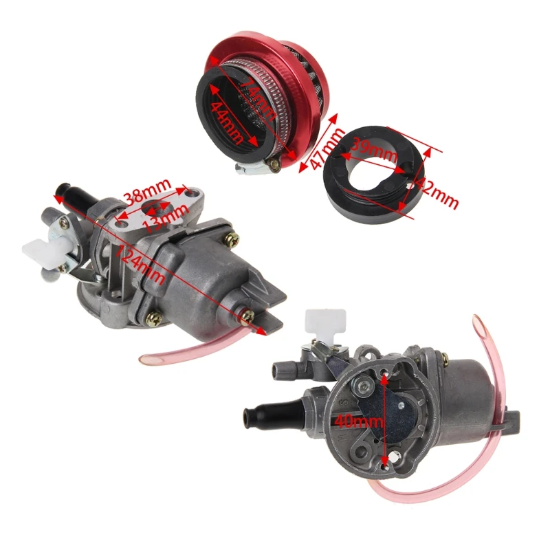 

Carburetor Carb Carby + Red Air Filter + Stack For 2 Stroke 47cc 49cc Engine Parts Mini Moto