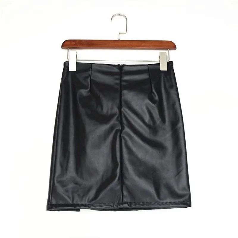 Women Lace Up PU Leather Skirt Autumn Side Split Pencil Skirts Sexy Bodycon Mini | Женская одежда