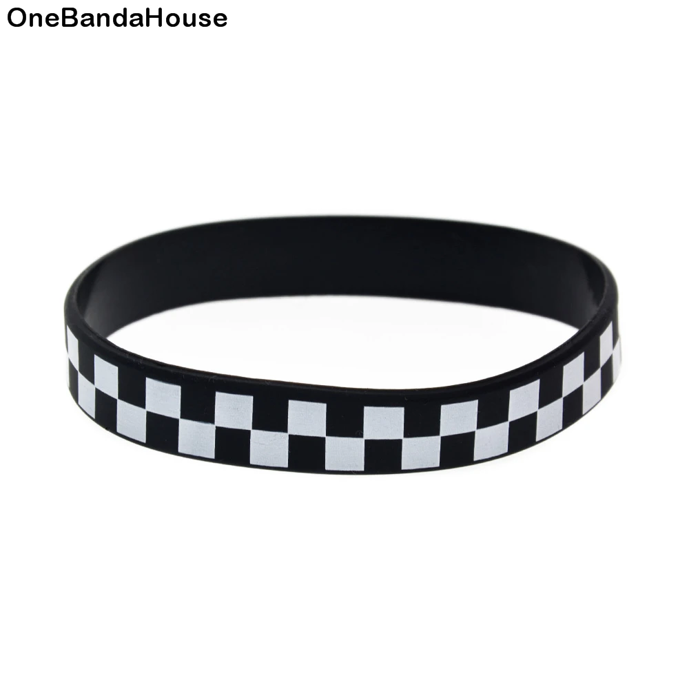 

1PC Checkered Silicone Wristband Punk Style Printed Logo