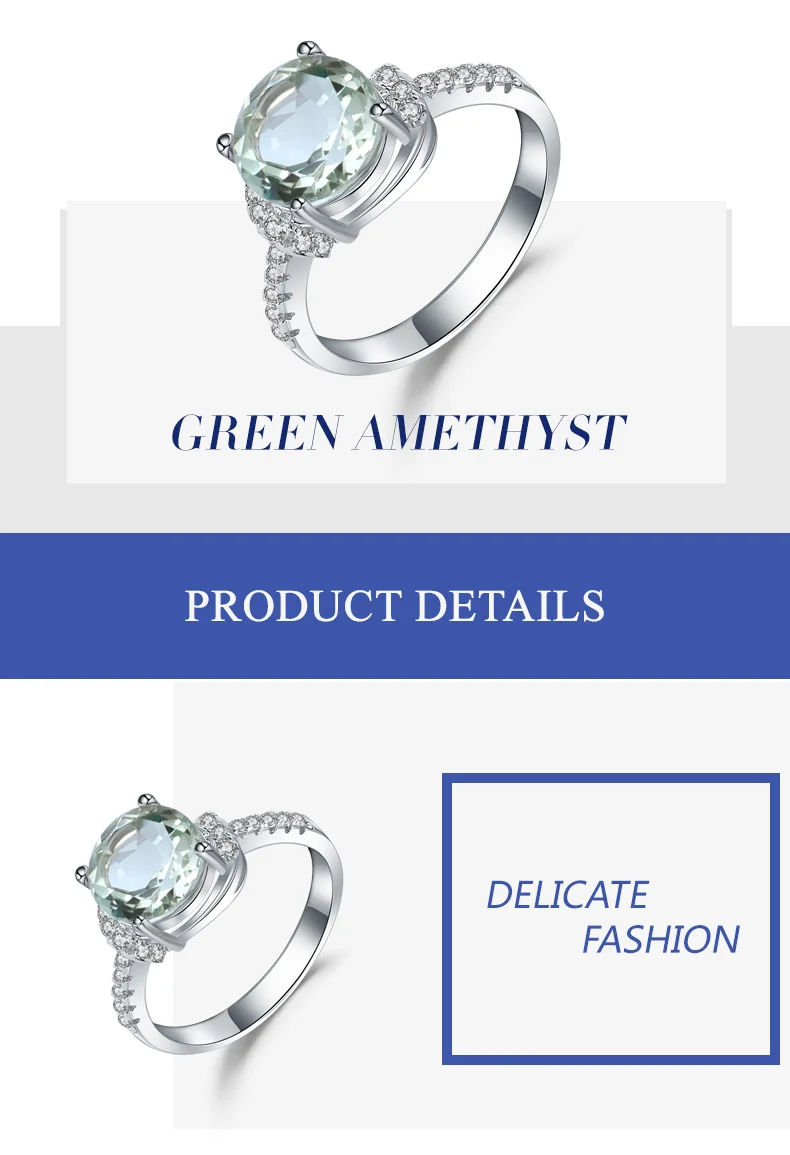 Gem's Ballet 2.73Ct натуральный зеленый аметист драгоценный камень кольцо из натуральной 925 пробы Серебряный Свадебный обручение для женщин подарок на день Святого Валентина