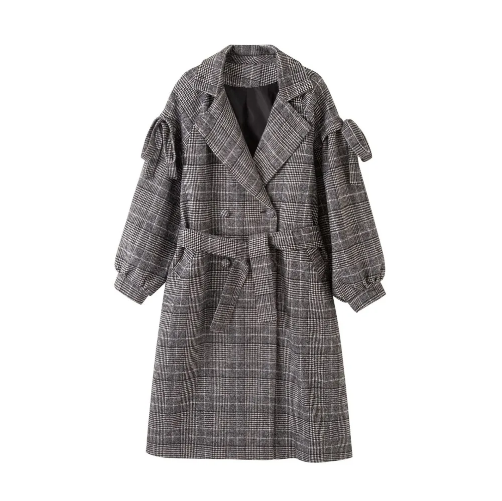 

Winter Wool Jackets Female plus velvet thick woolen jacket 2019 Autumn lantern Sleeve Long Woolen Coat Women's Wool Plaid Coat