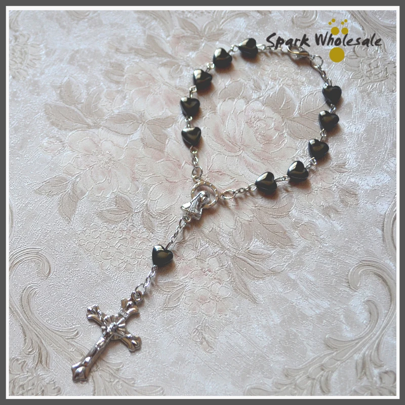 25 шт./лот католическое причастие подарки на крещение 8 мм черное сердце гематит