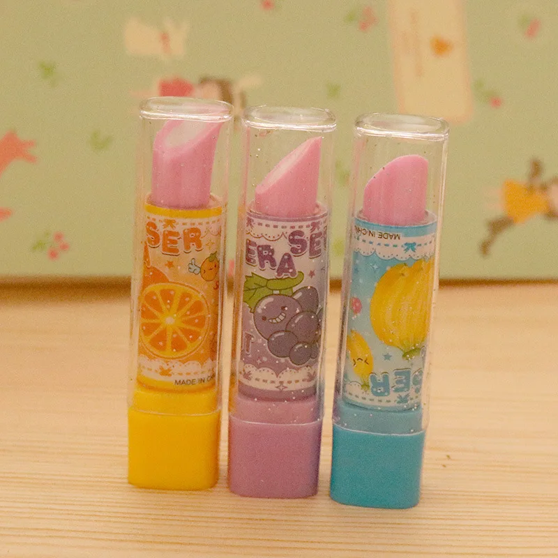 1 шт. принцессы с рисунком Kitty фруктов Lip stick Форма Новинка Ластики резиновая