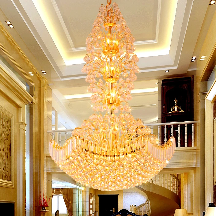 

Gold Crystal Chandelier Lighting Fixture LED Modern K9 Crystal Chandeliers Home Villa Stair Clubs Hotel Hanging Lights D1m*H1.5m