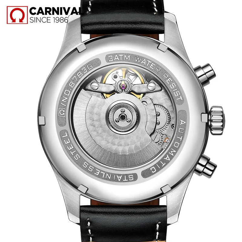 Мужские модные автоматические механические часы водонепроницаемые Tourbillon Carnival